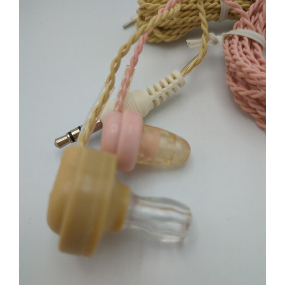 2 Transistor Radio Earpieces Monophone 3.5mm Twisted Wire Cbl Cleaner Hanger Vtg